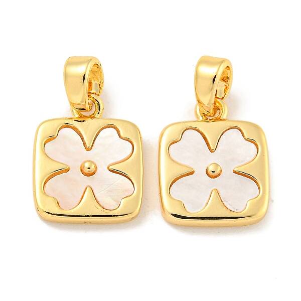 Natural Shell & Brass Square with Flower Charms with Snap on Bails
