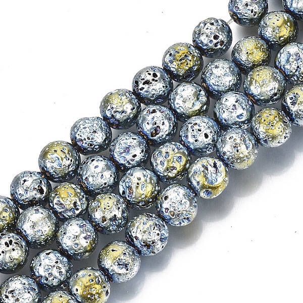 Electroplated Natural Lava Rock Beads Strands