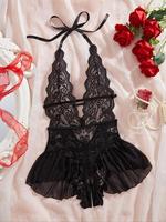 Women's Solid Color Lace Teddy Bodysuit, Lady Sexy Comfy Breathable Push Up Bodysuit for Daily Wear, Women's Lingerie for All...