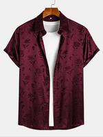 Men's Rose Print Jacquard Shirt, Regular Fit Casual Short Sleeve Collared Top for Summer, Fashion Men's Clothes for Daily Wea...