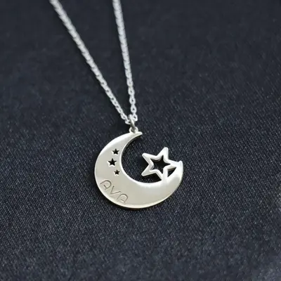 Moon Star Necklace, Crescent moon necklace for her, Unique gift for bestfriend, Birthday gift wife, Mother's Day Gift for Mom