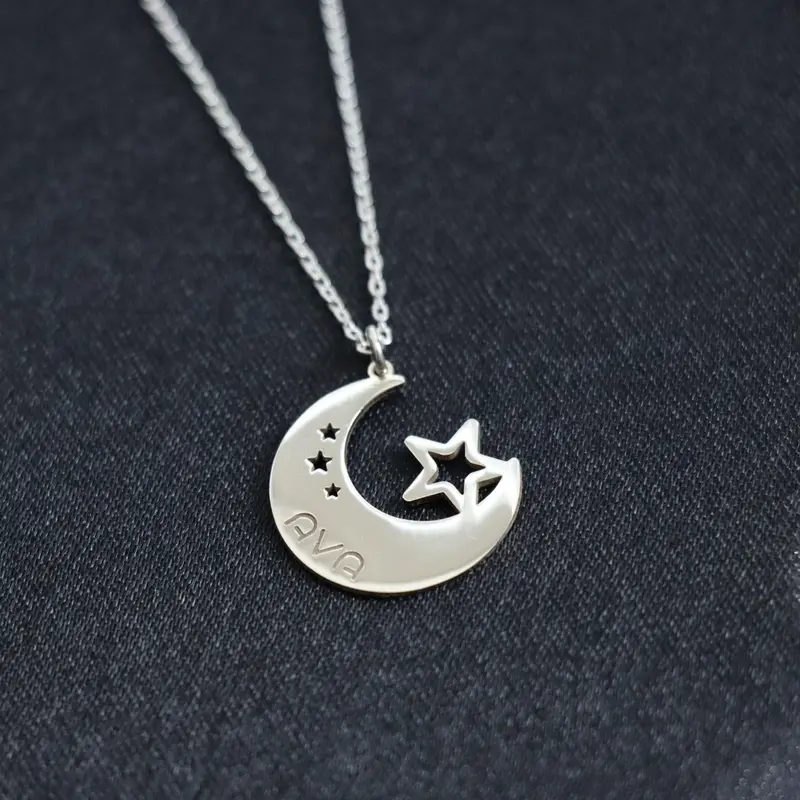 Moon Star Necklace, Crescent moon necklace for her, Unique gift for bestfriend, Birthday gift wife, Mother's Day Gift for Mom