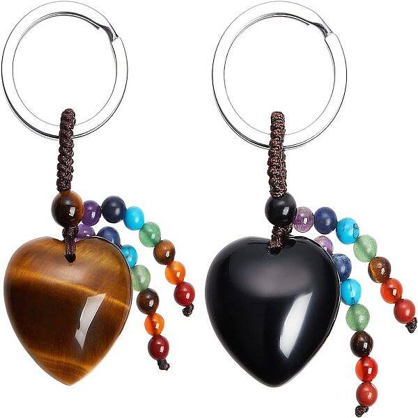 2Pcs 2 Style Natural Gemstone Keychain