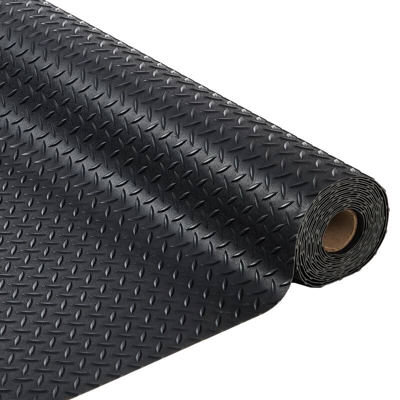 Garvee 7.5x22 ft Garage Floor Mat, 2.8 mm Thickened Flooring Roll Diamond Plate PVC Rubber Trailer Mat, Non-Slip Floor Protec...
