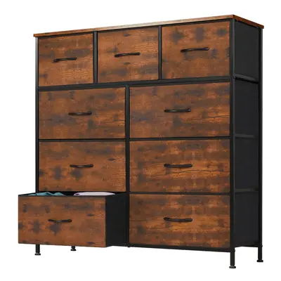 9 Drawers Dresser for Bedroom, Storage Drawers, Fabric Storage Tower  Chest of Drawers with Fabric Bins, Sturdy Metal Frame