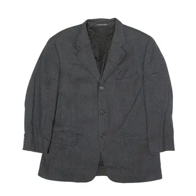 BALLY Mens Overcoat Jacket Grey Wool Herringbone L