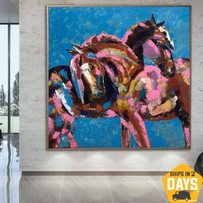 Horse Paintings Animal Wall Art Love Painting Romantic Canvas Art Gift For Couple Horse Lover Gift Expressionist Art Guest Ro...
