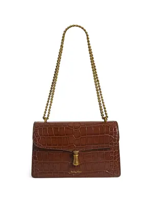 Smting Crocodile Chain Flap Bag with Hanging Flower Lock