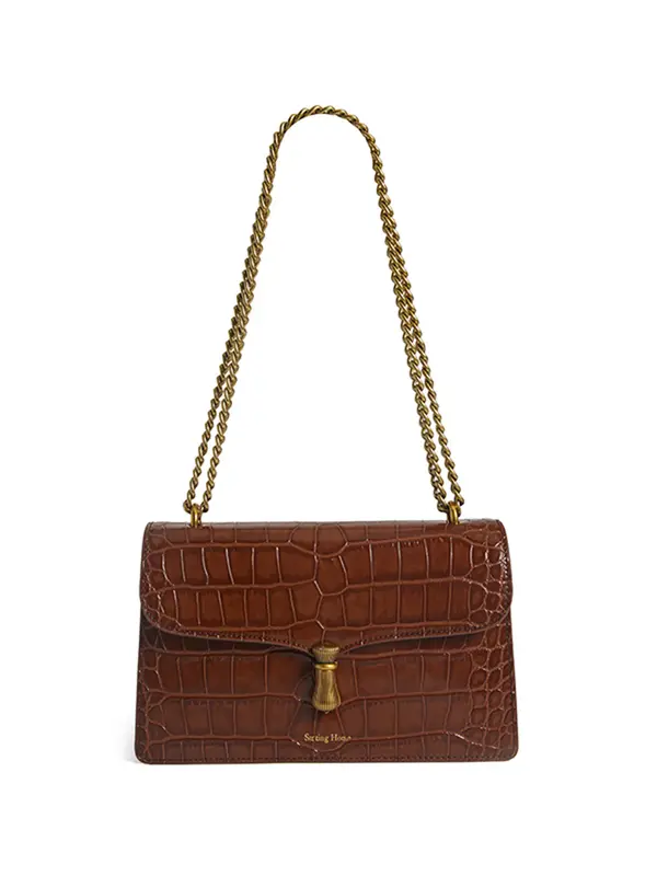 Smting Crocodile Chain Flap Bag with Hanging Flower Lock