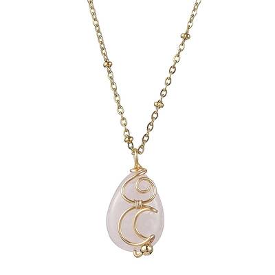 Natural Rose Quartz with Brass Pendant Necklaces