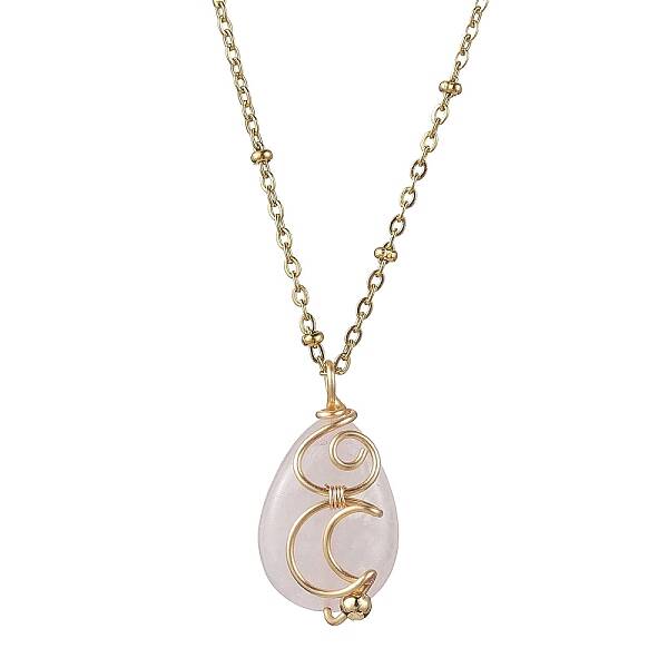 Natural Rose Quartz with Brass Pendant Necklaces