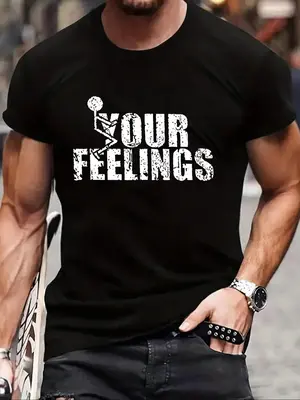 Men's Casual Letter Print Round Neck Tee, Street Comfort Streetwear Regular Fit Shortsleeve Crewneck T-Shirt, Graphic Tees, ...