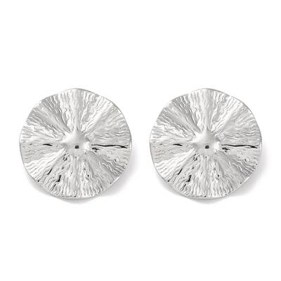 304 Stainless Steel Textured Flat Round with Sun Stud Earrings