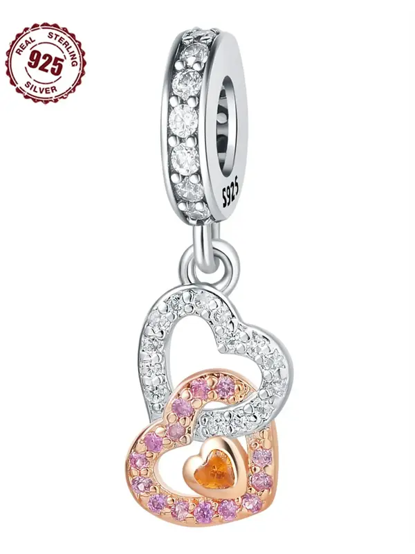 925 Sterling Silver Rhinestone Decor Heart Shaped Pendant, Fashionable Jewelry for Women & Girls, Trendy All-match & Exquisit...
