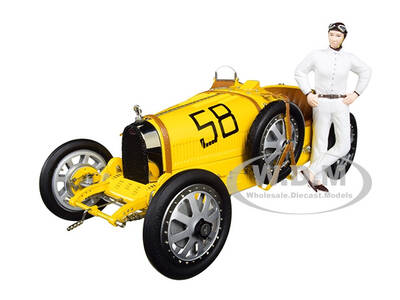 Bugatti T35 #58 Grand Prix Yellow Livery with a Female Racer Figurine Limited Edition to 600 pieces Worldwide 1/18 Diecast Mo...