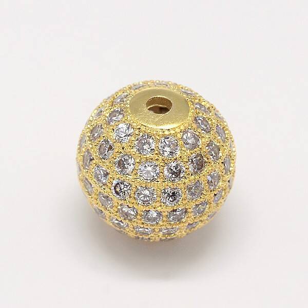 CZ Brass Micro Pave Cubic Zirconia Round Beads