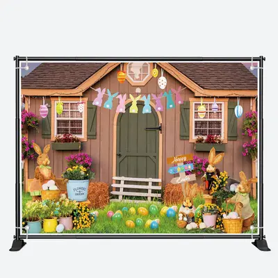 Bunny Eggs Floral Wood Farm House Easter Backdrop - Aperturee