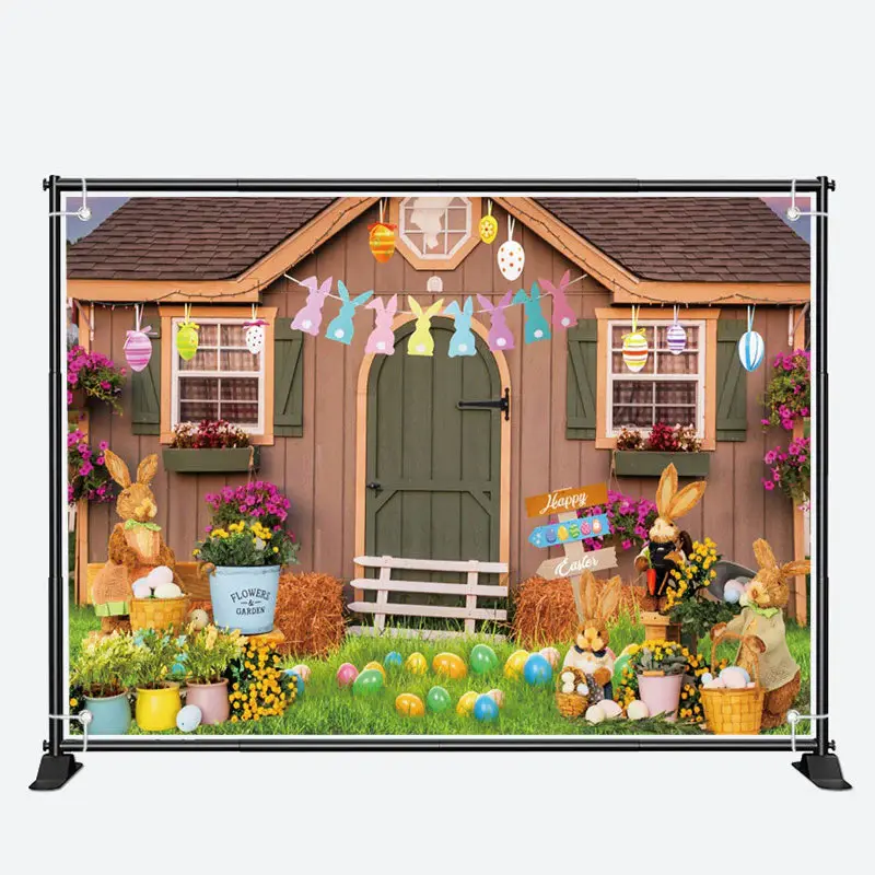Bunny Eggs Floral Wood Farm House Easter Backdrop - Aperturee