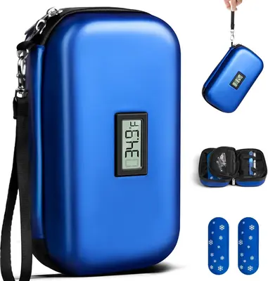 Travel Cooler Case with Digital Temperature Display & 2 TSA Approved Ice Packs Insulated Medicine Organizer Bag for Short Tri...