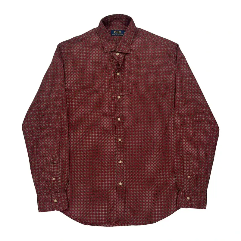Ralph Lauren Patterned Shirt - Large Burgundy Cotton