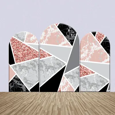 Pink Grey Black Marbling Texture Arch Backdrop Kit - Aperturee