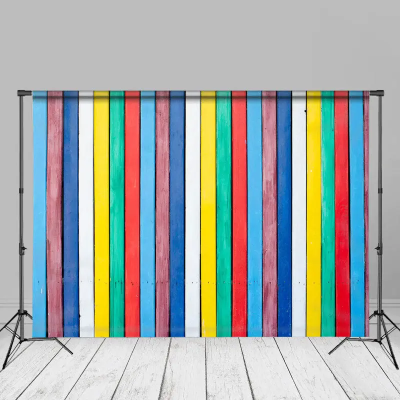 Pretty Rainbow Stripe Plank Backdrop For Photo Booth - Aperturee