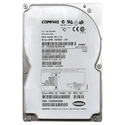 104922-001 HP 18.2GB Wide Ultra2 SCSI 7200 3.5-inch Hard Drive