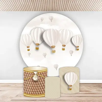 Aperturee Hot Air Balloons Sky Circle Birthday Backdrop Kit | Circle Birthday Backdrop Cover | Round Backdrop Stand Covers | ...