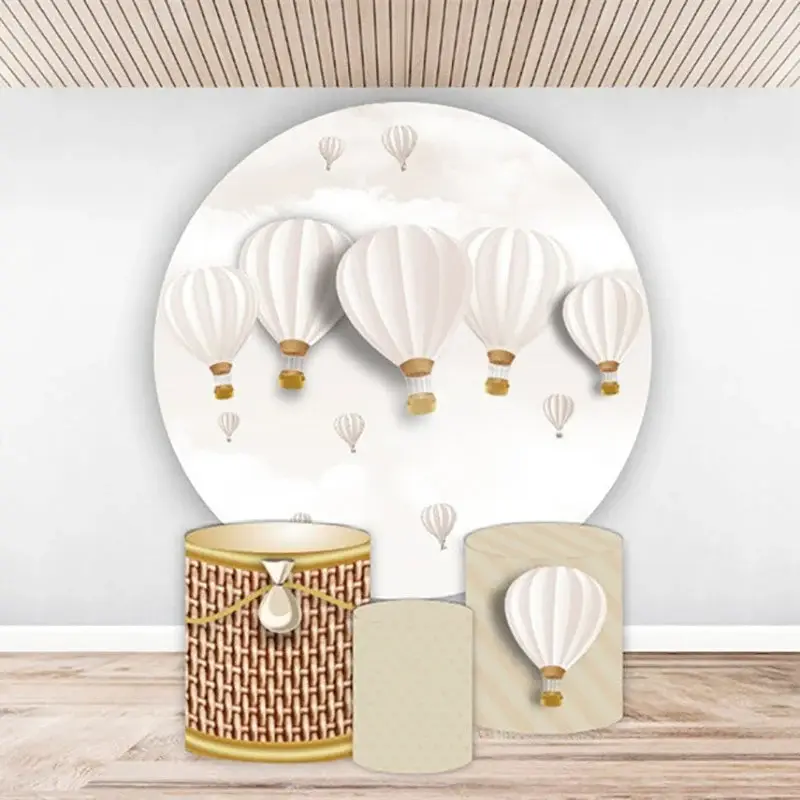 Aperturee Hot Air Balloons Sky Circle Birthday Backdrop Kit | Circle Birthday Backdrop Cover | Round Backdrop Stand Covers | ...