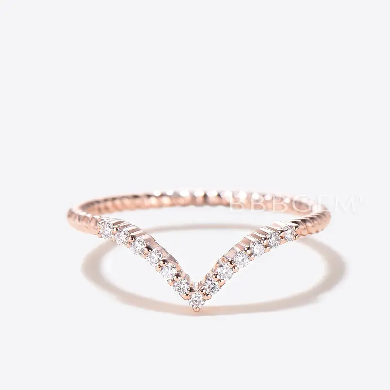 V Curved Diamond Wedding Ring Twisted Half Eternity Matching Band
