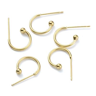 Brass C-shaped Hoop Circle Ball Stud Earrings