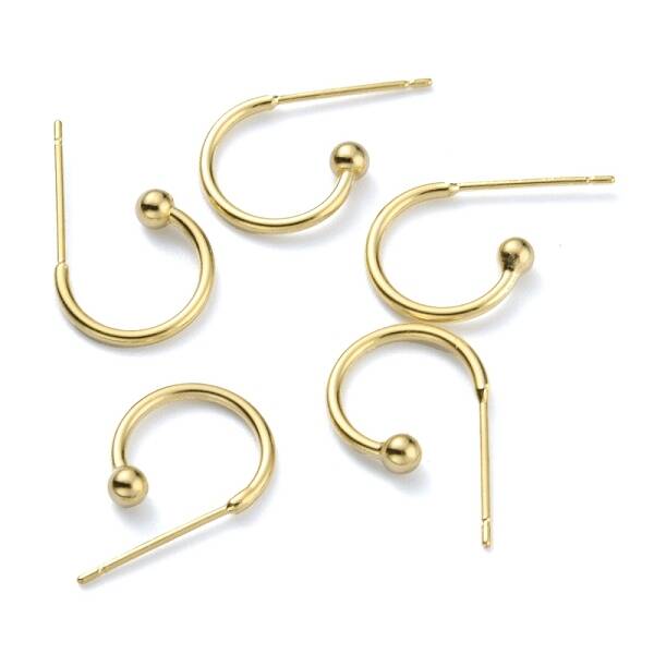 Brass C-shaped Hoop Circle Ball Stud Earrings