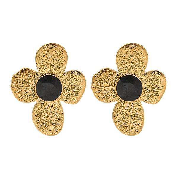 Ion Plating(IP) 304 Stainless Steel Flower Stud Earrings