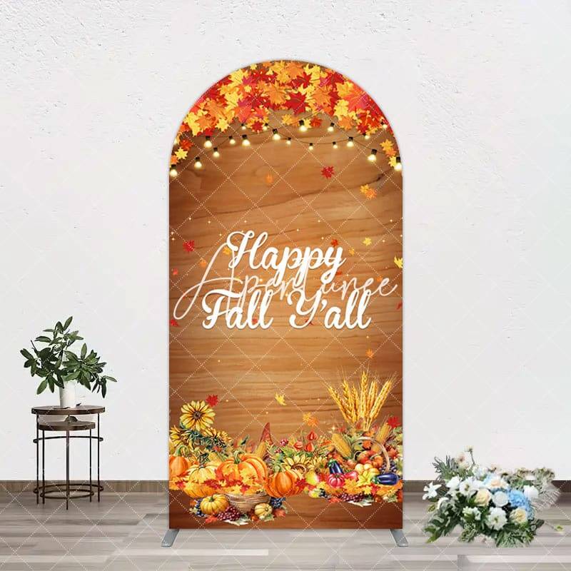 Aperturee Maple Pumpkins Wood Grain Happy Fall Yall Backdrop, 1.6X4FT(0.5X1.2M), 38.18 USD, arch backdrop kit, GAH0G636-A