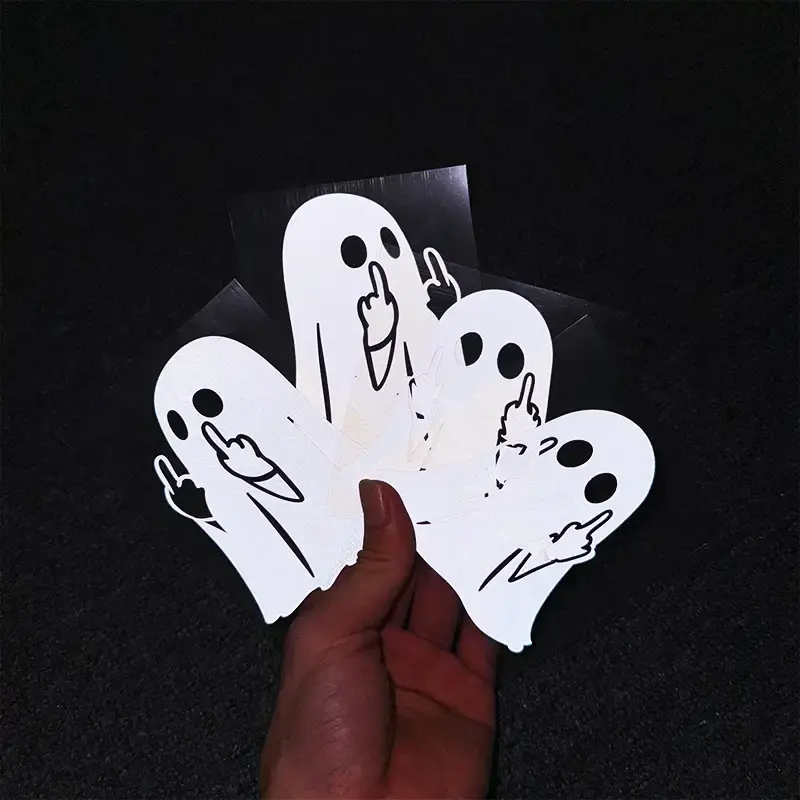 Glow-in-the-Dark Halloween Ghost - PVC Sticker Middle Finger Ghost Decal I Reflective Car Decal/Motorcycle Halloween Decal, S...