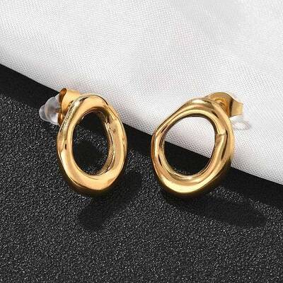 304 Stainless Steel Chunky Oval Studs Earrings for Women
