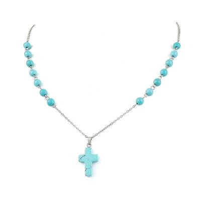 Cross Synthetic Turquoise Pendant Necklaces