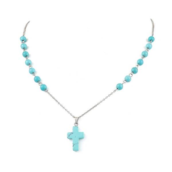 Cross Synthetic Turquoise Pendant Necklaces
