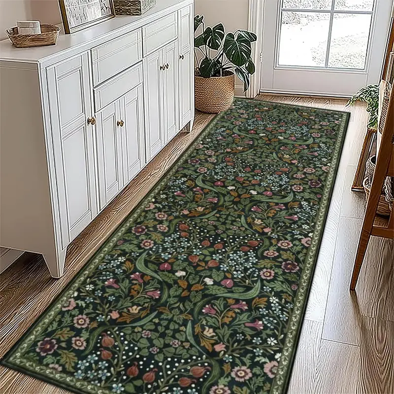 Floral Pattern Entry Door Mat, Non-slip Washable Area Rug, Soft Floor Carpet for Home Living Room Bedroom Kitchen Bathroom De...
