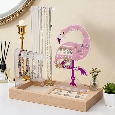 Flamingo Themed Jewelry Organizer Stand Display – Stylish Pink Vanity
