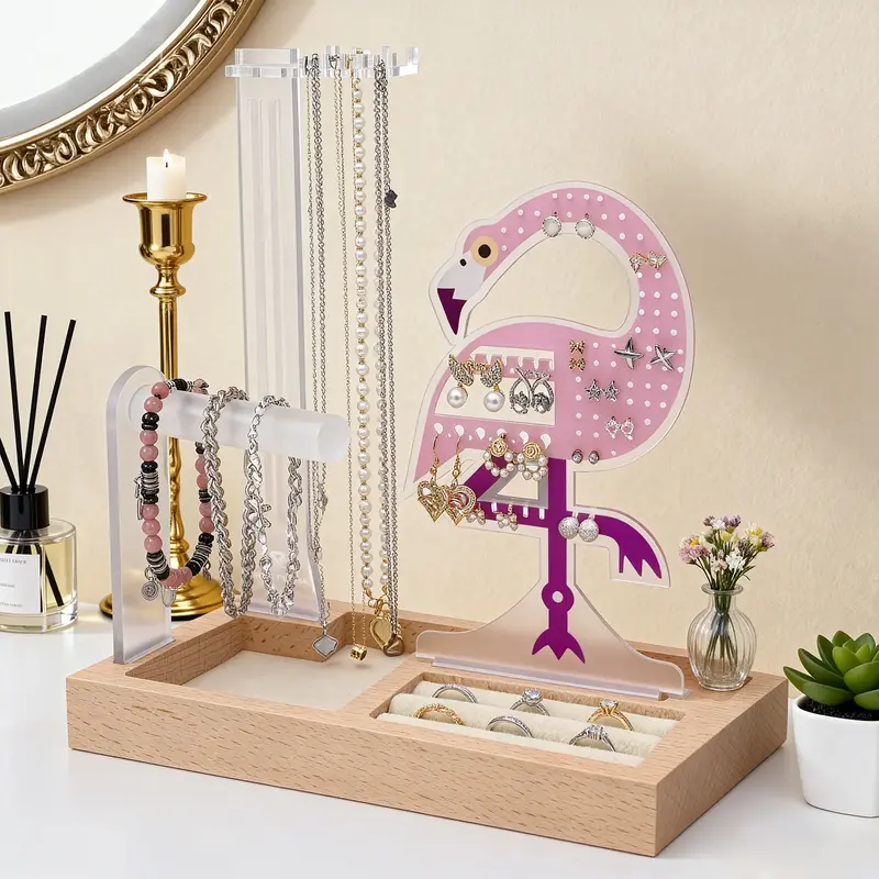 Flamingo Themed Jewelry Organizer Stand Display – Stylish Pink Vanity