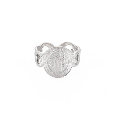 Non-Tarnish 304 Stainless Steel Flat Round with Jesus Wide Open Cuff Ring for Women