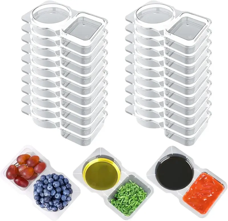 20 Sets Snack Containers Reusable Snack Containers With Lids,2 Compartments Dipping Container For Refrige, Takeaway Sauce Dip...
