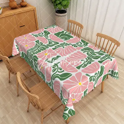 Aperturee Elegant Pink And Green Floral Rectangle Tablecloth, 52 x 70 inch, 30.82 USD, rectangle tablecloths, ZJY04906-A