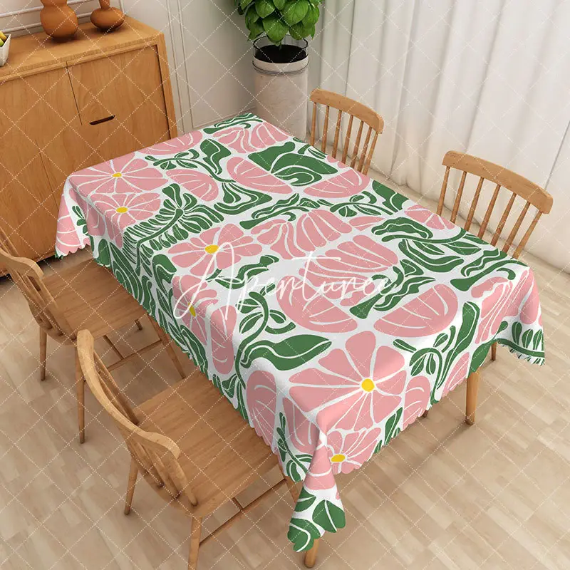 Aperturee Elegant Pink And Green Floral Rectangle Tablecloth, 52 x 70 inch, 30.82 USD, rectangle tablecloths, ZJY04906-A