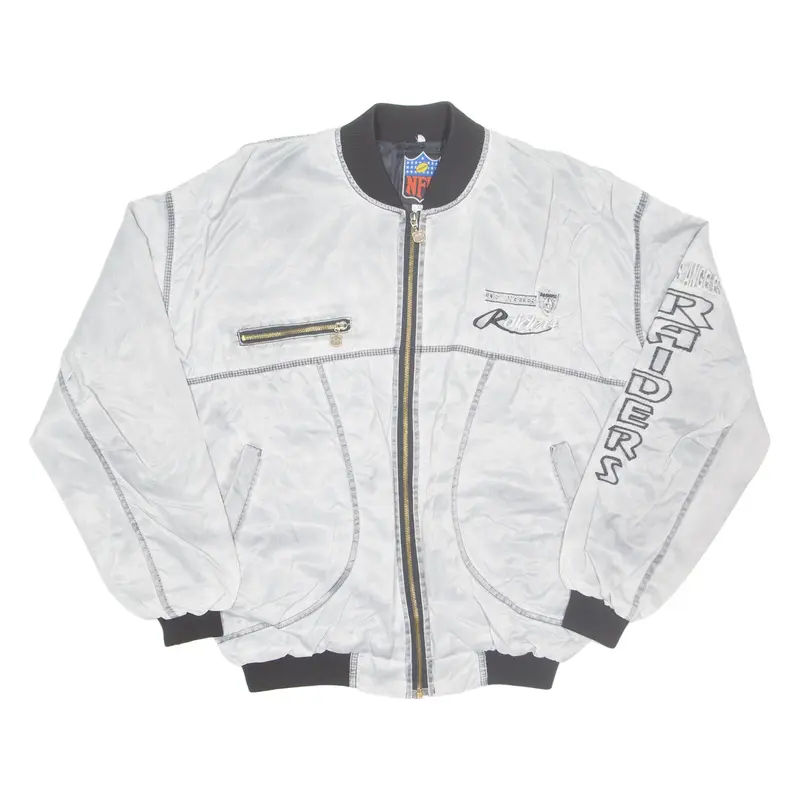 NFL Los Angeles Raiders Mens Bomber Jacket Grey USA XL