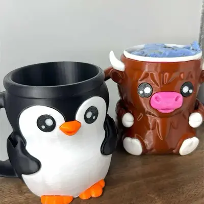 Penguin or Highland Cow Ice Cream Pint Holder 3D Printed Collectable Sweet Treat Buddy Kitchen
