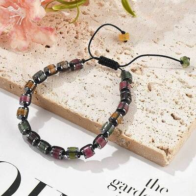 Adjustable Natural Tourmaline and Non-magnetic Synthetic Hematite Braided Bead Bracelets
