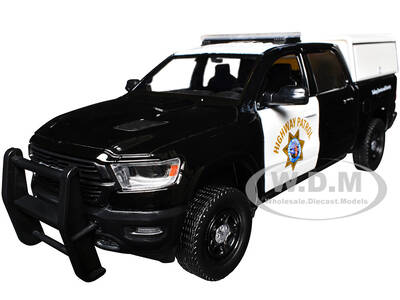 2019 RAM 1500 Laramine Crew Cab Pickup Truck California Highway Patrol Black and White with Truck Bed Camper Law Enforceme...