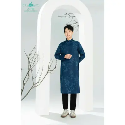 Dark Blue Landscape Traditional Ao Dai For Men | Men Dress | Áo Dài Nam
